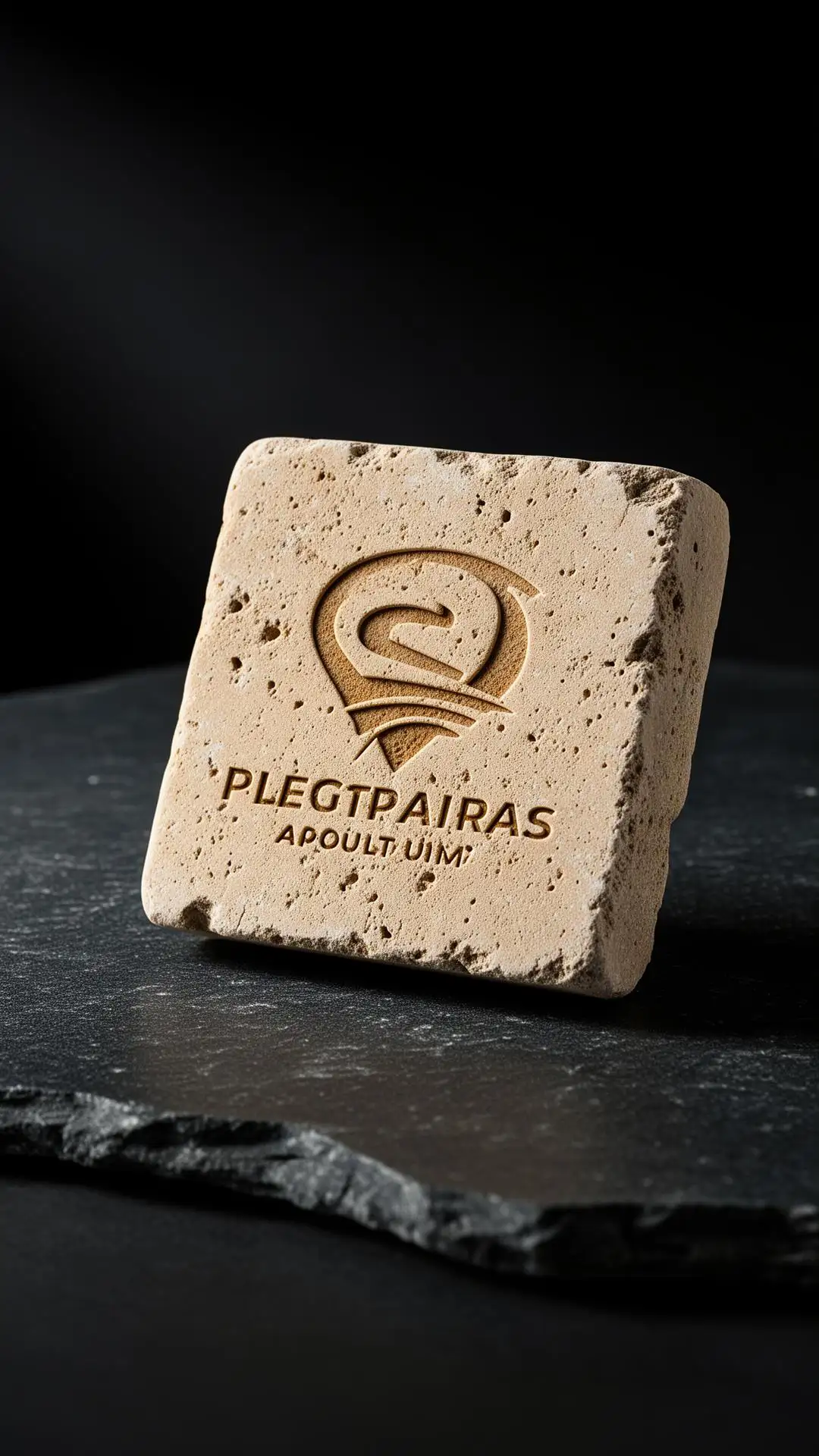 Pieza personalizada en sillar con logo grabado